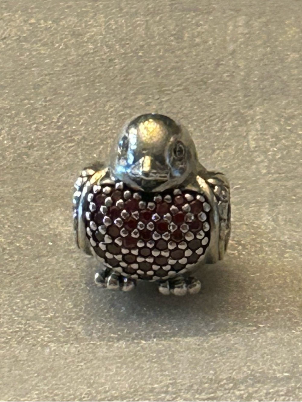 Pandora 925 Sterling Silver Bird Charm with Red Heart Crystals